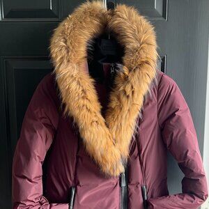 Mackage Burgundy Down Coat with Natural Fur Trip - Exce Condition, Size L-10